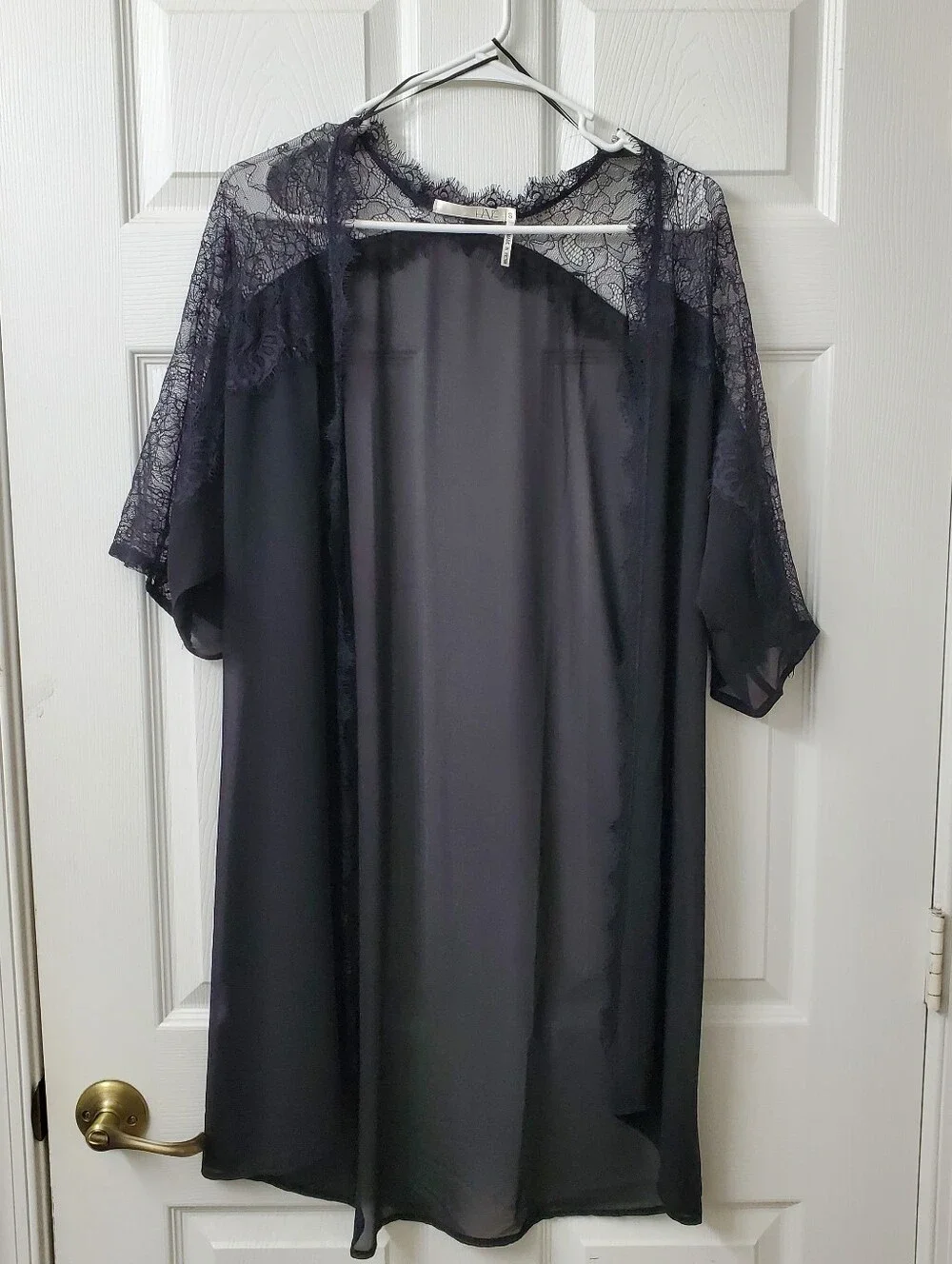 Women's Black Sexy Sheer Lace-Trim Open Front Dress Cover Up